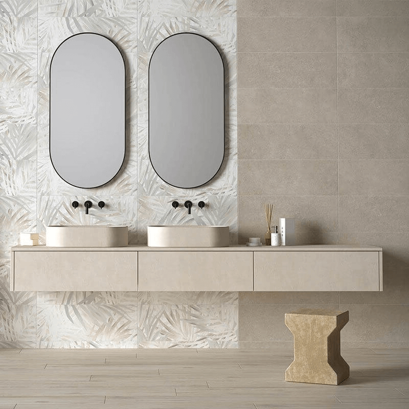 Rivestimento in Ceramica Effetto Cemento 25x75 Beige Materia Wall - Herberia