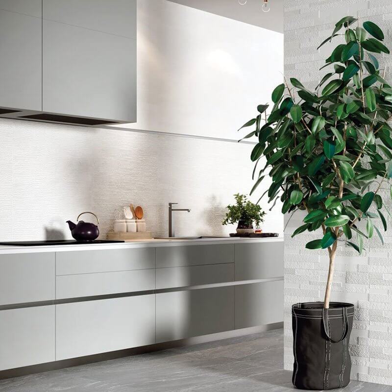 Stone Effect Ceramic Wall Tile 25x75 Bianco Orione - Herberia