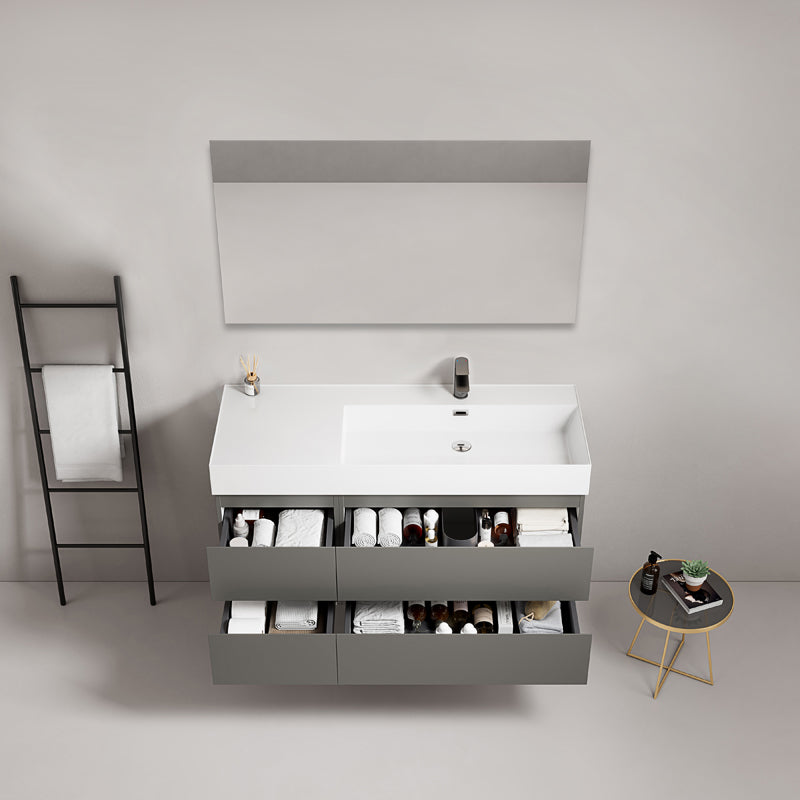 Mobile bagno sospeso 120 cm Grigio Londra Lavabo a Destra in Resina Specchio Quadro - Fiji Paint