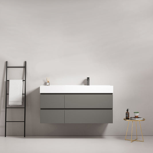Mobile bagno sospeso 120 cm Grigio Londra Lavabo a Destra in Resina Senza Specchio - Fiji Paint