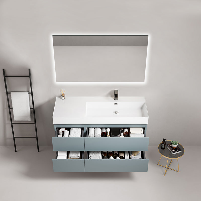 Mobile bagno sospeso 120 cm Blu Avio Lavabo a Destra in Resina Specchio Quadro Retroilluminato - Fiji Paint