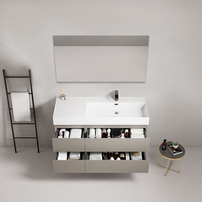 Mobile bagno sospeso 120 cm Grigio Cenere Lavabo a Destra in Resina Specchio Quadro - Fiji Paint