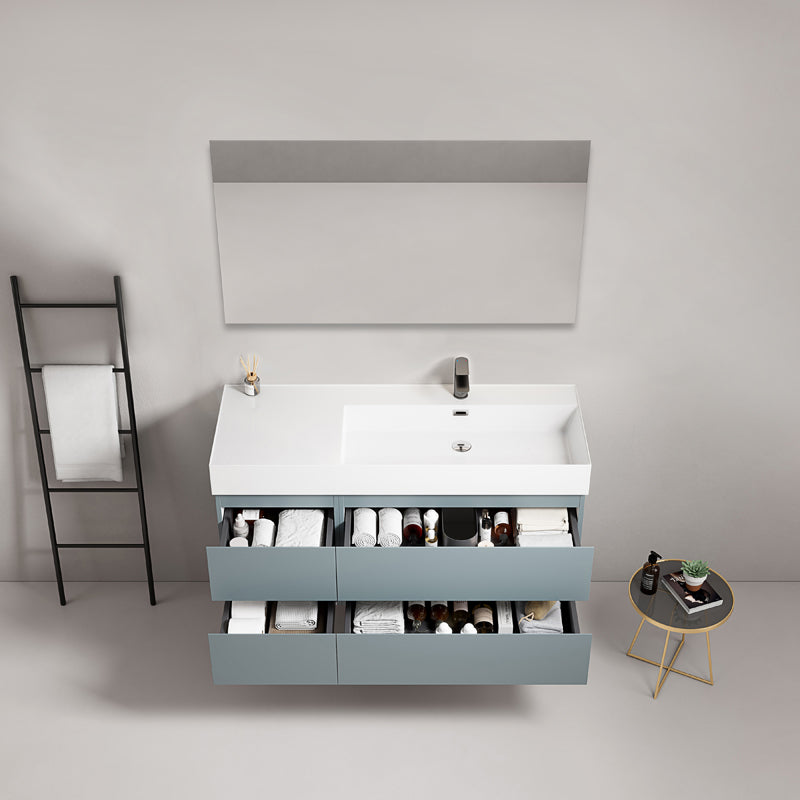 Mobile bagno sospeso 120 cm Blu Avio Lavabo a Destra in Resina Specchio Quadro - Fiji Paint