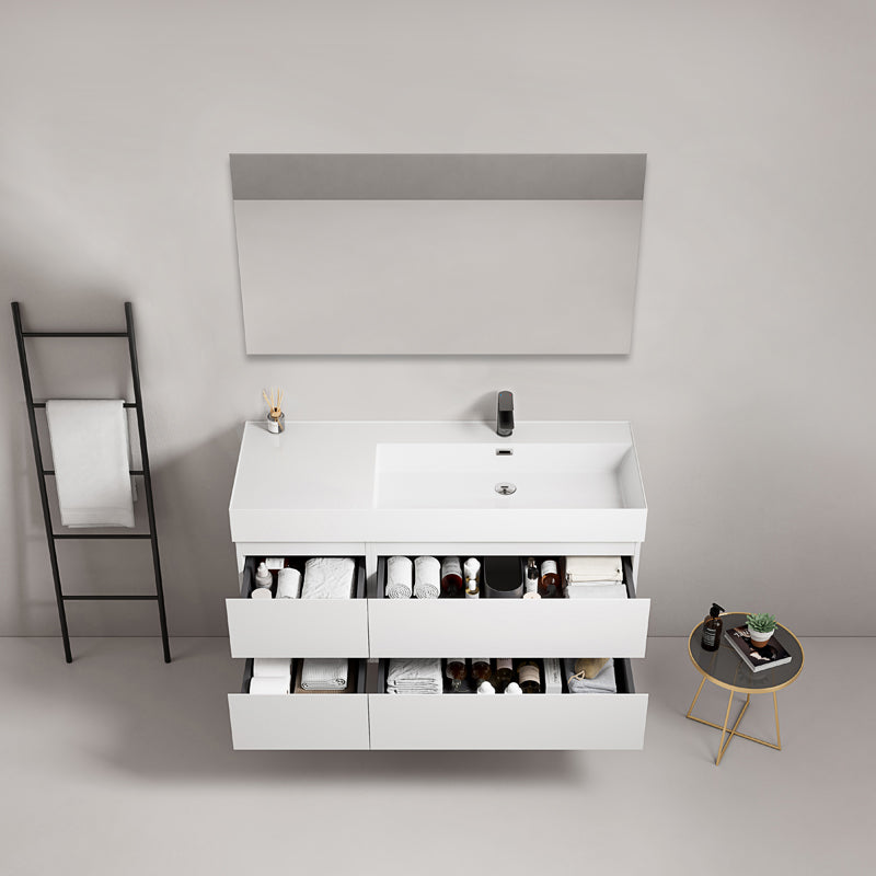 Mobile bagno sospeso 120 cm Bianco Lavabo a Destra in Resina Specchio Quadro - Fiji Paint