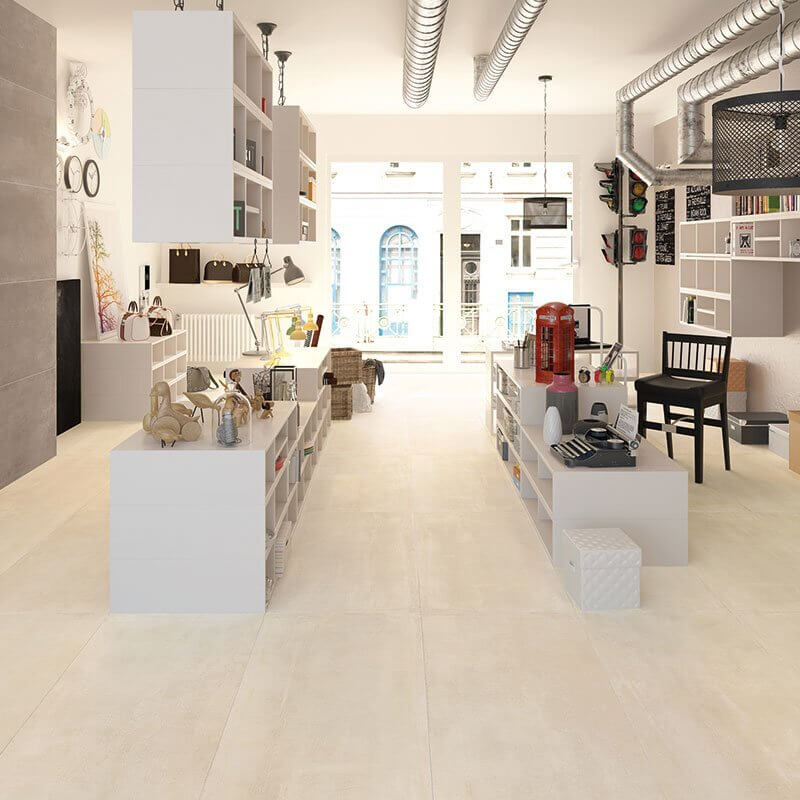 Rivestimento in Ceramica Effetto Cemento 25x75 Bianco Materia Wall - Herberia