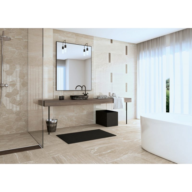 Esempio di bagno moderno con materiali eleganti per rivestimenti, riflettendo i migliori materiali per rivestimenti moderni.