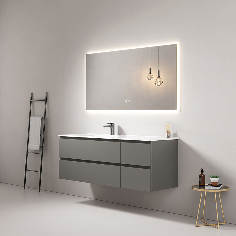 Mobile bagno sospeso 140 cm Grigio Londra Lavabo a Sinistra in Resina Specchio Quadro Retroilluminato - Fiji Paint