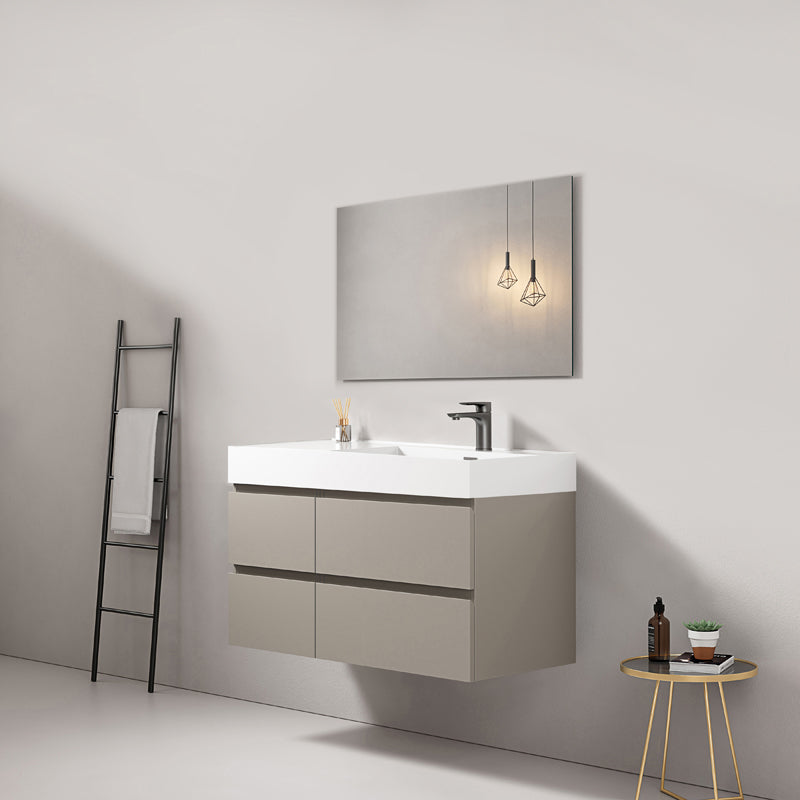 Mobile bagno sospeso 100 cm Grigio Cenere Lavabo a Destra in Resina Specchio Quadro - Fiji Paint