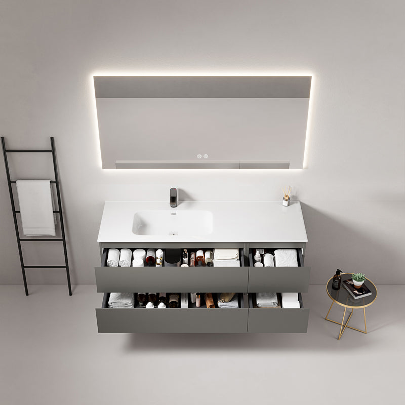 Mobile bagno sospeso 140 cm Grigio Londra Lavabo a Sinistra in Resina Specchio Quadro Retroilluminato - Fiji Paint
