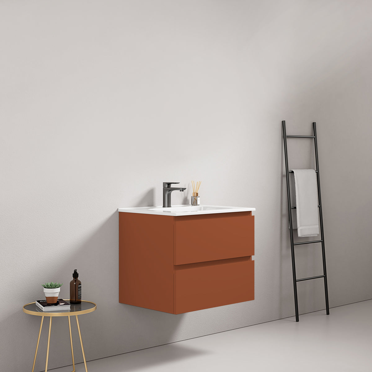 Mobile bagno sospeso 60 cm Cotto Contemporaneo Lavabo in Ceramica Senza Specchio - Fiji Paint