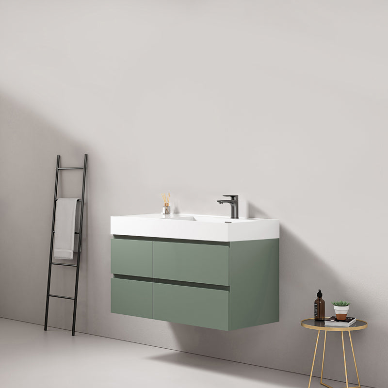 Mobile bagno sospeso 100 cm Verde Salvia Lavabo a Destra in Resina Senza Specchio - Fiji Paint