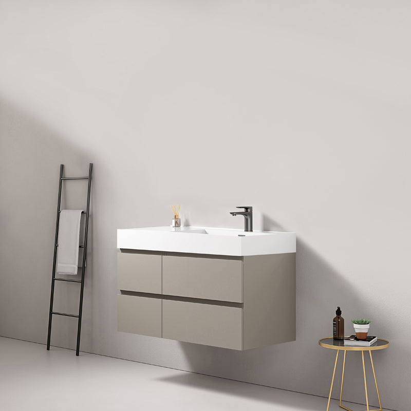 Mobile bagno sospeso 100 cm Grigio Cenere Lavabo a Destra in Resina Senza Specchio - Fiji Paint