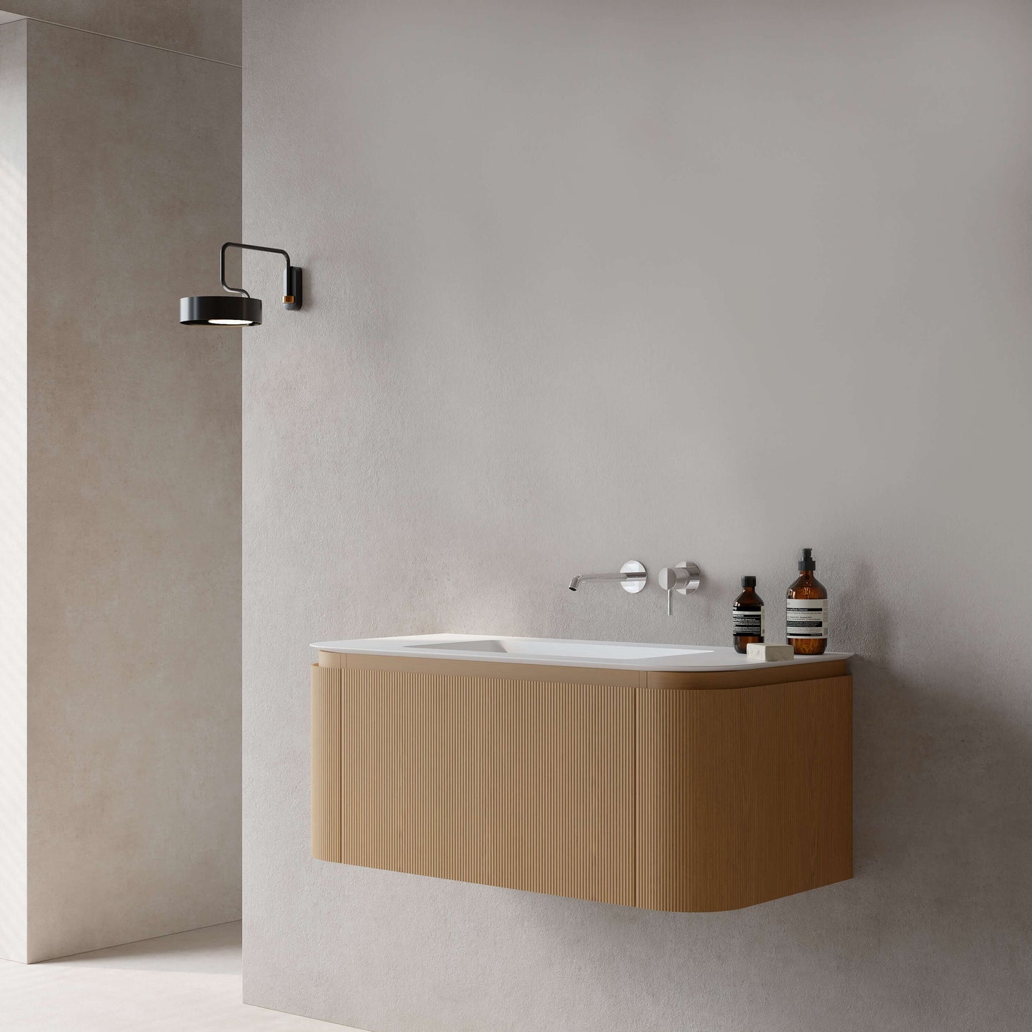 Mobile Bagno 100 cm Sospeso Rovere Chiaro Senza Specchio - Nooma
