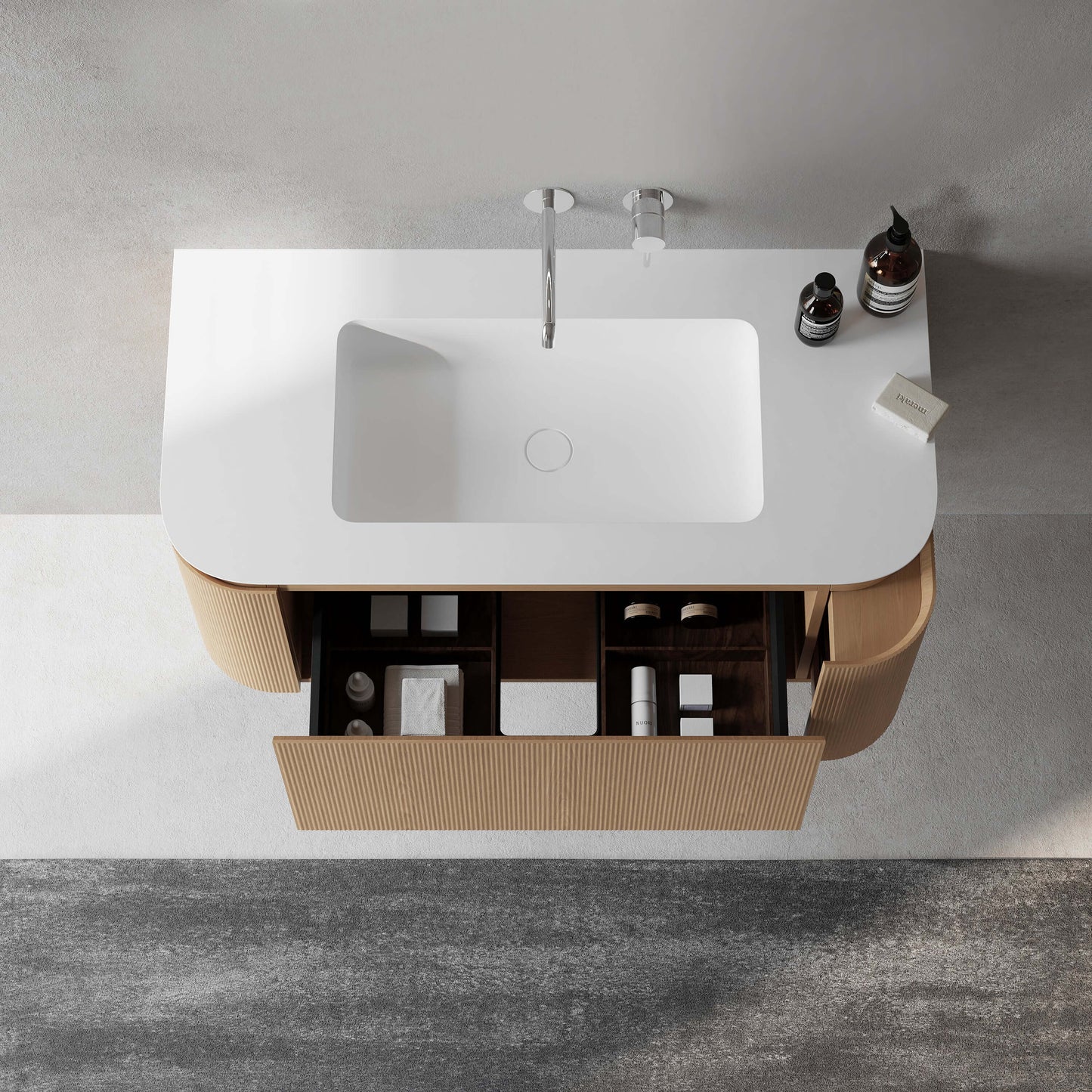 Mobile Bagno 100 cm Sospeso Rovere Chiaro Senza Specchio - Nooma