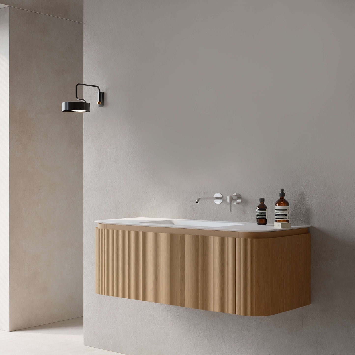 Mobile Bagno 120 cm Sospeso Rovere Chiaro Senza Specchio - Nooma