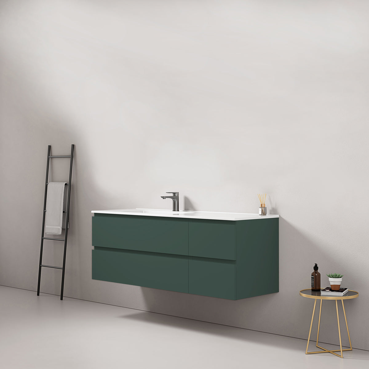 Mobile bagno sospeso 140 cm Verde Comodoro Lavabo a Sinistra in Resina Senza Specchio - Fiji Paint