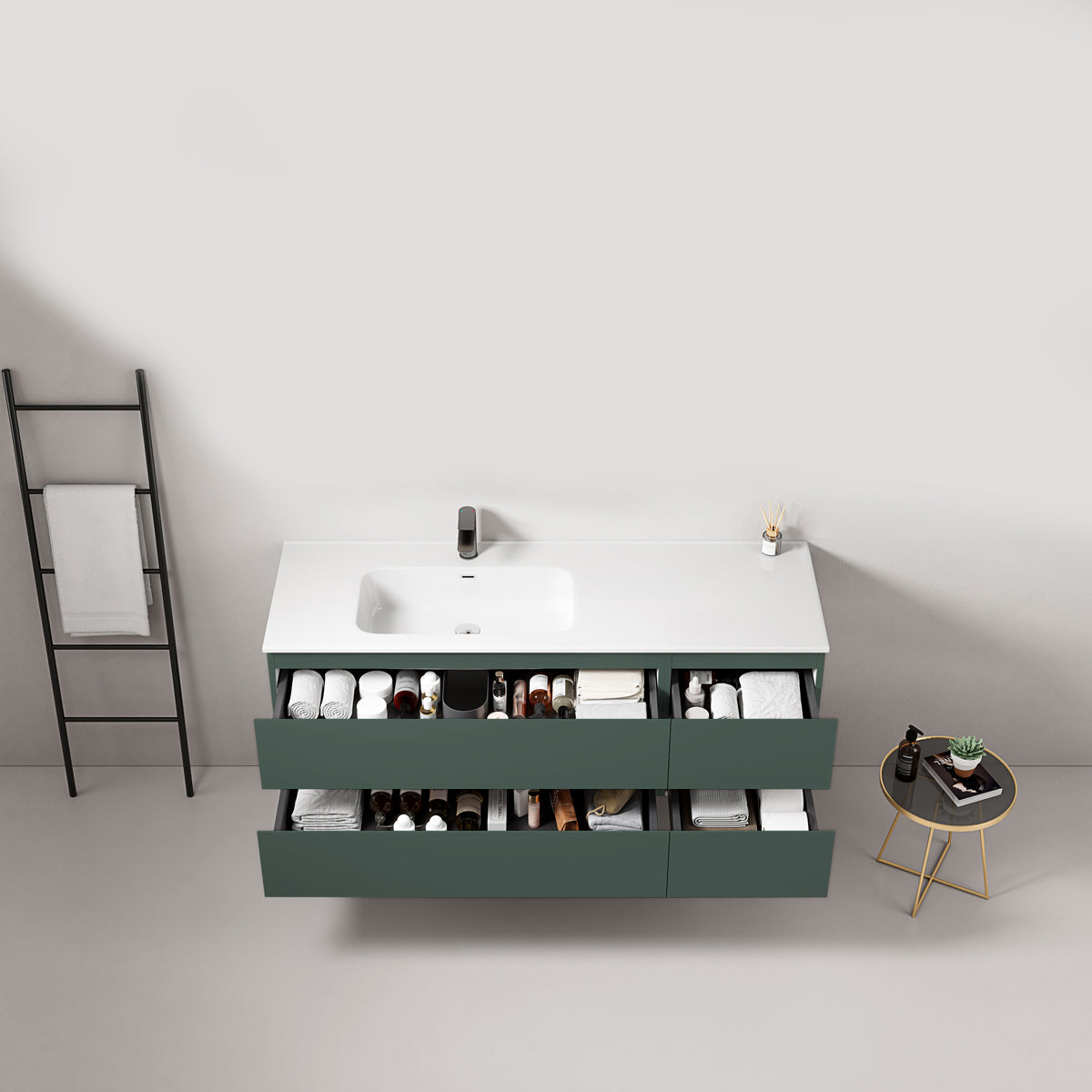Mobile bagno sospeso 140 cm Verde Comodoro Lavabo a Sinistra in Resina Senza Specchio - Fiji Paint