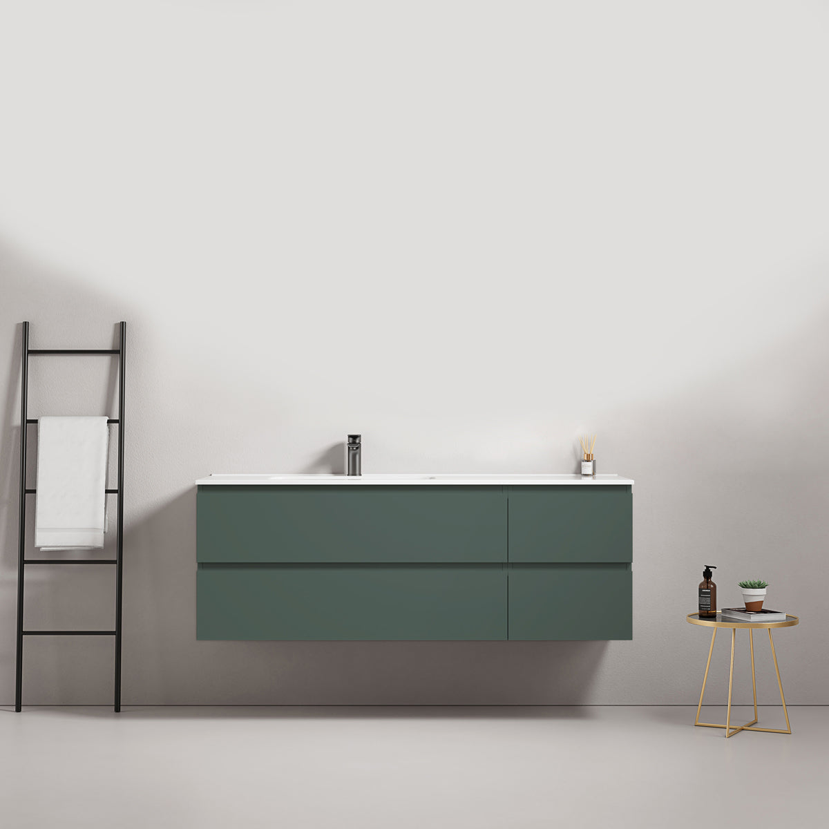 Mobile bagno sospeso 140 cm Verde Comodoro Lavabo a Sinistra in Resina Senza Specchio - Fiji Paint