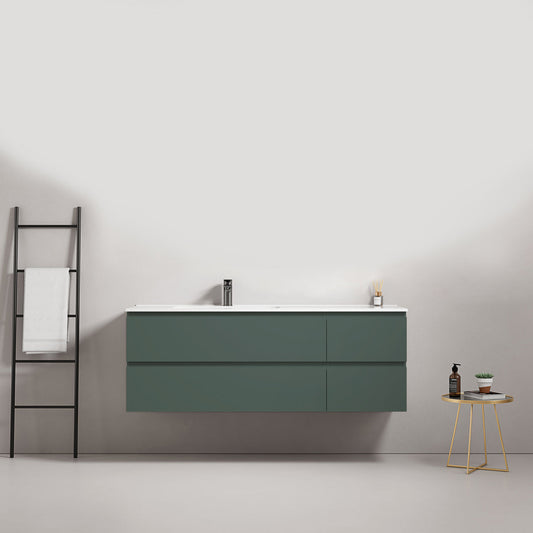 Mobile bagno sospeso 140 cm Verde Comodoro Lavabo a Sinistra in Resina Senza Specchio - Fiji Paint