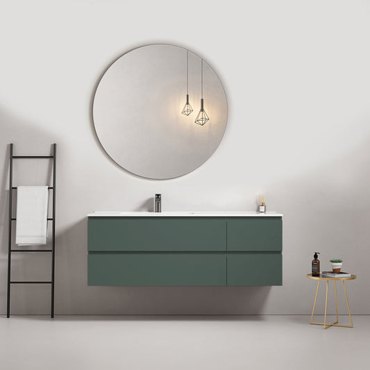 Mobile bagno sospeso 140 cm Verde Comodoro Lavabo a Sinistra in Resina Specchio Tondo - Fiji Paint