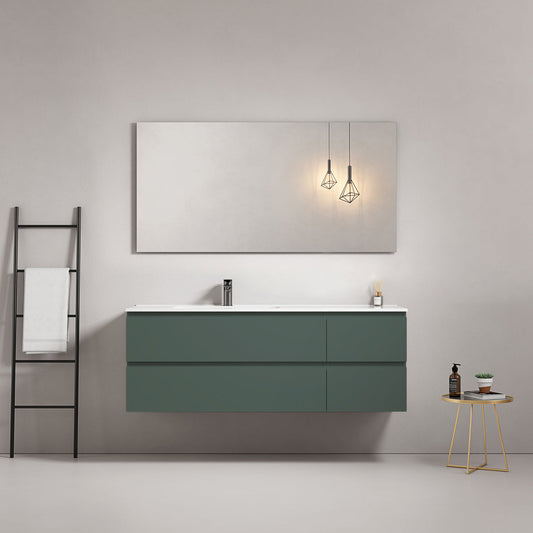 Mobile bagno sospeso 140 cm Verde Comodoro Lavabo a Sinistra in Resina Specchio Quadro - Fiji Paint