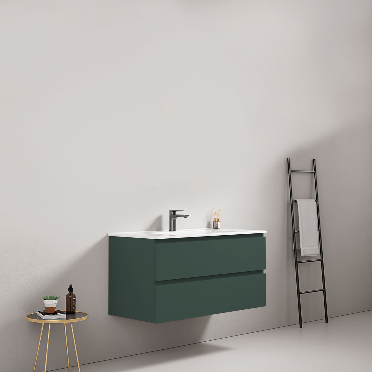 Mobile bagno sospeso 100 cm Verde Comodoro Lavabo in Ceramica Senza Specchio - Fiji Paint