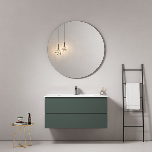 Mobile bagno sospeso 100 cm Verde Comodoro Lavabo in Ceramica Specchio Tondo - Fiji Paint