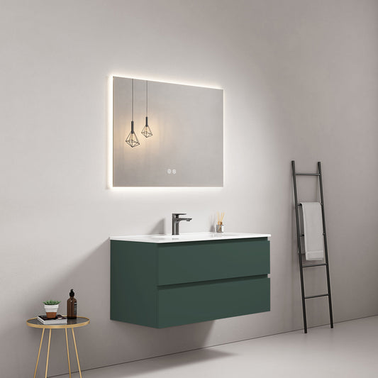 Mobile bagno sospeso 100 cm Verde Comodoro Lavabo in Ceramica Specchio Quadro Retroilluminato - Fiji Paint
