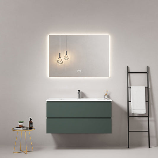 Mobile bagno sospeso 100 cm Verde Comodoro Lavabo in Ceramica Specchio Quadro Retroilluminato - Fiji Paint