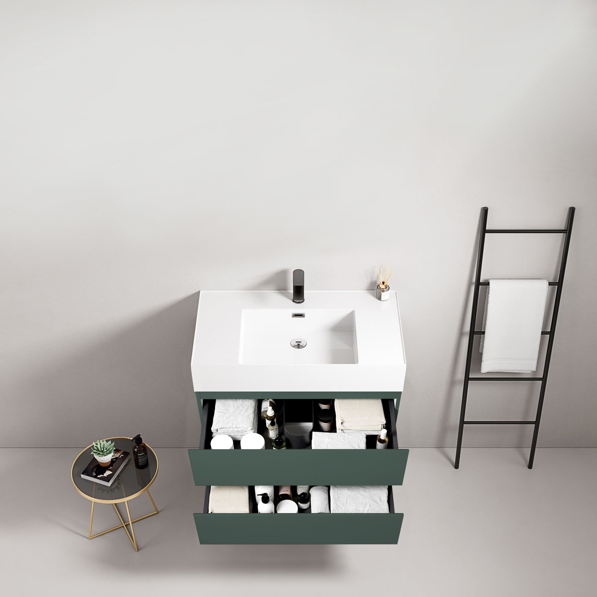 Mobile bagno sospeso 100 cm Verde Comodoro Lavabo in Resina Senza Specchio - Fiji Paint
