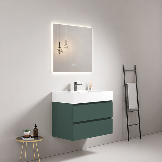 Mobile bagno sospeso 100 cm Verde Comodoro Lavabo in Resina Specchio Quadro Retroilluminato - Fiji Paint