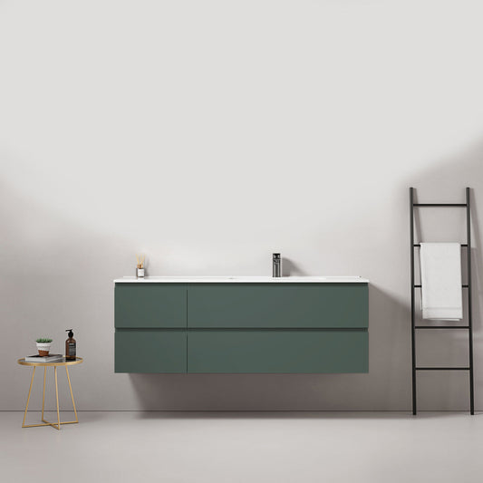 Mobile bagno sospeso 140 cm Verde Comodoro Lavabo a Destra in Resina Senza Specchio - Fiji Paint