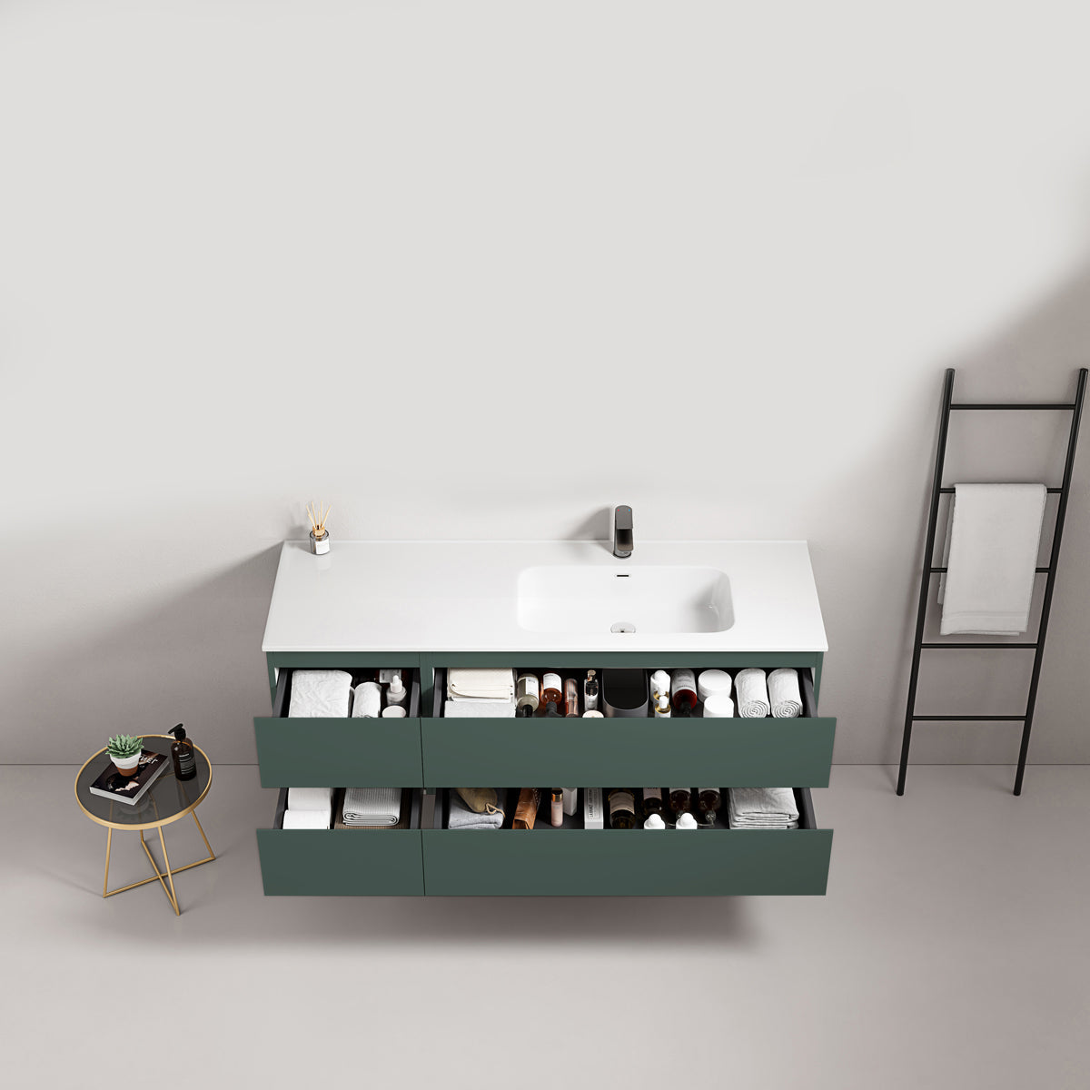 Mobile bagno sospeso 140 cm Verde Comodoro Lavabo a Destra in Resina Senza Specchio - Fiji Paint