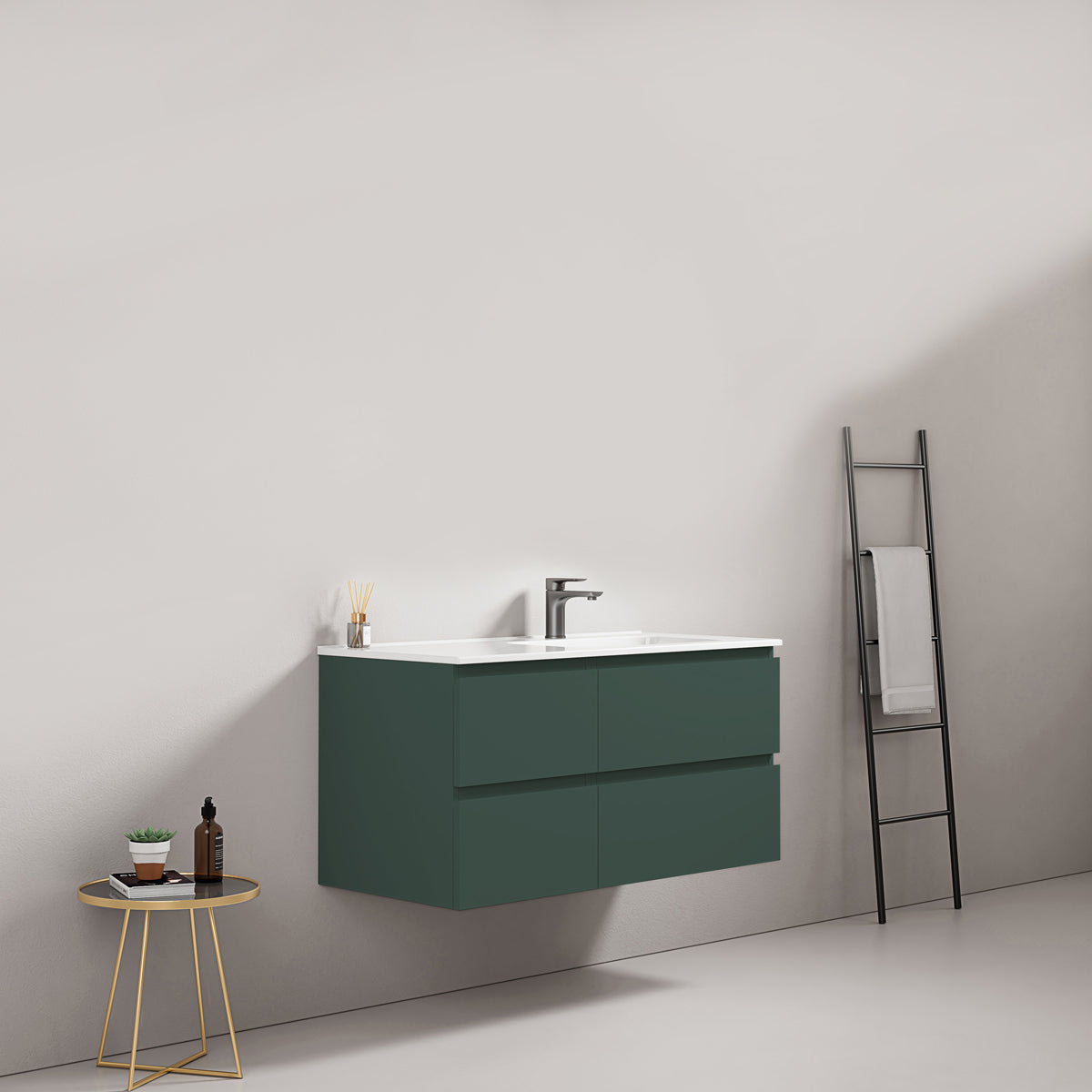 Mobile bagno sospeso 100 cm Verde Comodoro Lavabo a Destra in Ceramica Senza Specchio - Fiji Paint