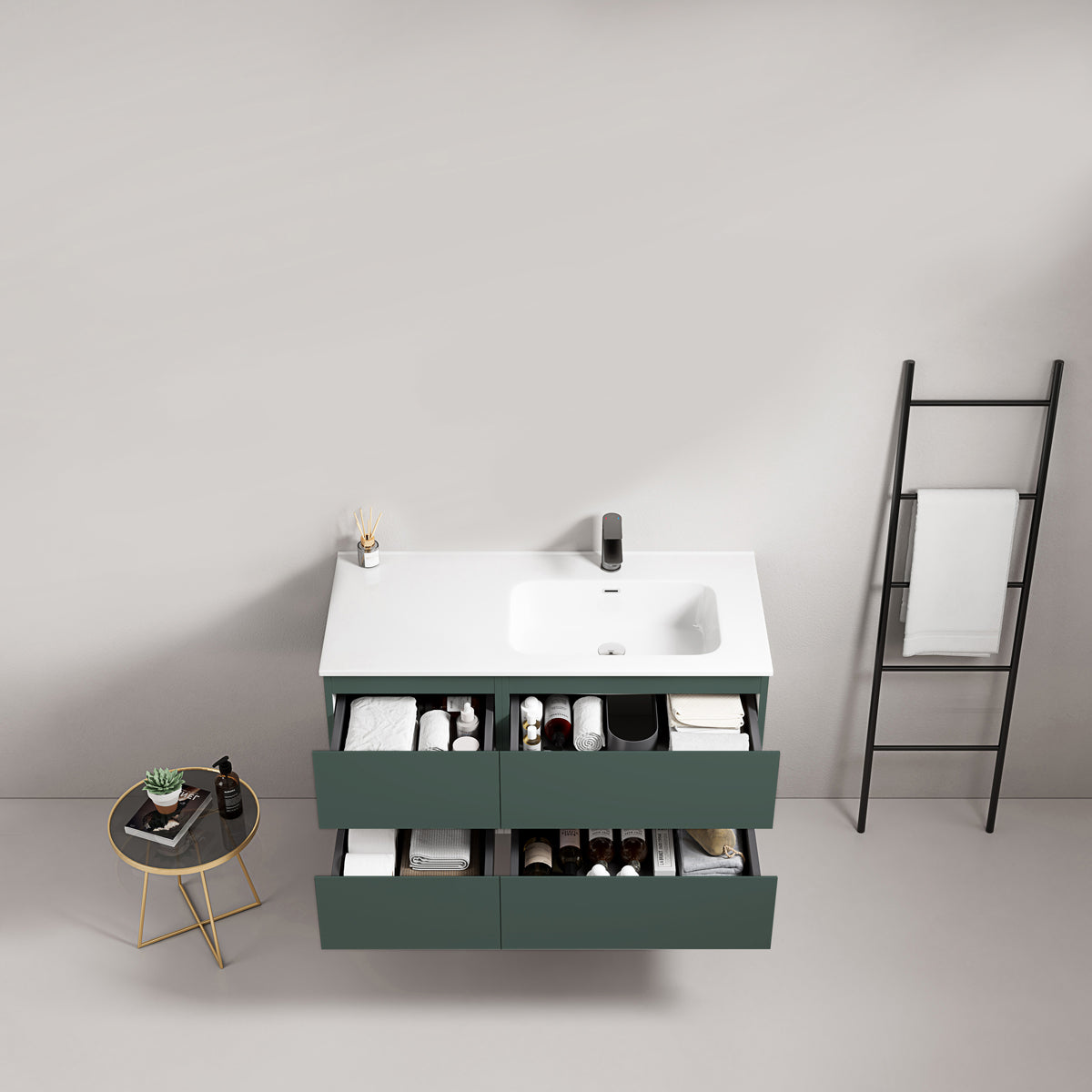 Mobile bagno sospeso 100 cm Verde Comodoro Lavabo a Destra in Ceramica Senza Specchio - Fiji Paint