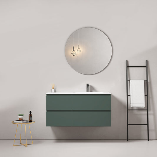 Mobile bagno sospeso 100 cm Verde Comodoro Lavabo a Destra in Ceramica Specchio Tondo - Fiji Paint