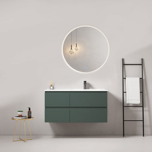 Mobile bagno sospeso 100 cm Verde Comodoro Lavabo a Destra in Ceramica Specchio Tondo Retroilluminato - Fiji Paint