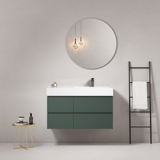 Mobile bagno sospeso 100 cm Verde Comodoro Lavabo a Destra in Resina Specchio Tondo - Fiji Paint