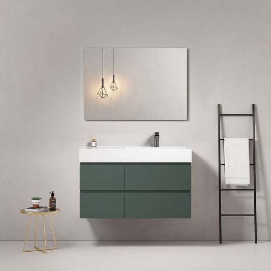 Mobile bagno sospeso 100 cm Verde Comodoro Lavabo a Destra in Resina Specchio Quadro - Fiji Paint