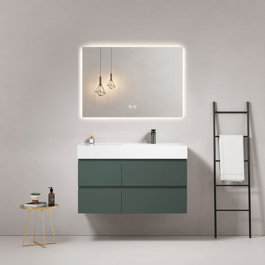 Mobile bagno sospeso 100 cm Verde Comodoro Lavabo a Destra in Resina Specchio Quadro Retroilluminato - Fiji Paint