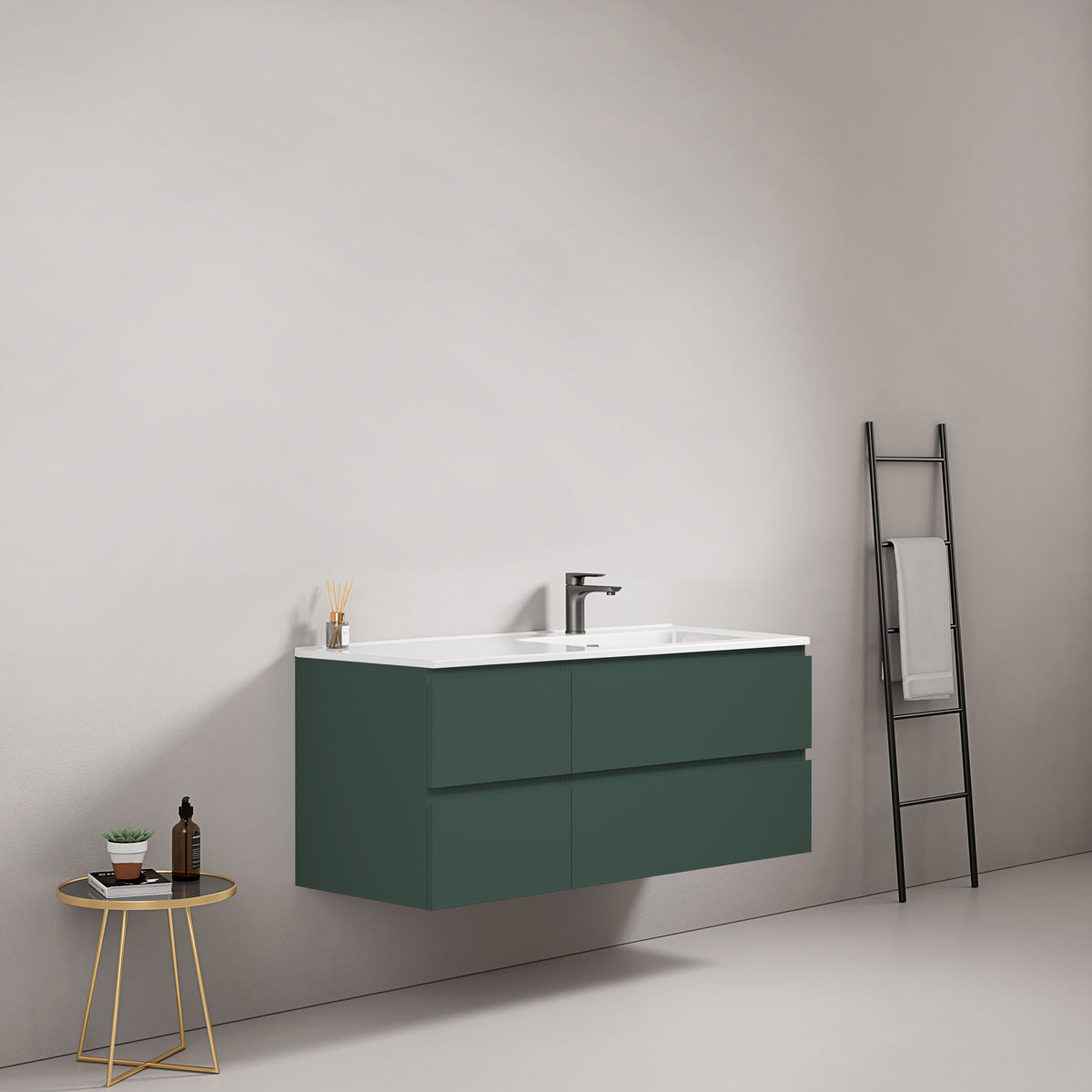 Mobile bagno sospeso 120 cm Verde Comodoro Lavabo a Destra in Ceramica Senza Specchio - Fiji Paint