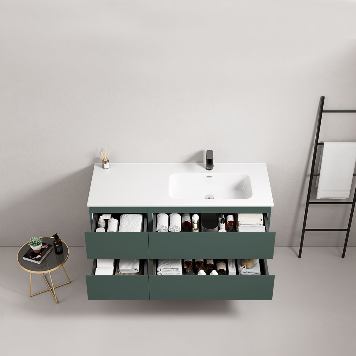 Mobile bagno sospeso 120 cm Verde Comodoro Lavabo a Destra in Ceramica Senza Specchio - Fiji Paint