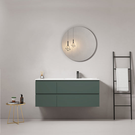 Mobile bagno sospeso 120 cm Verde Comodoro Lavabo a Destra in Ceramica Specchio Tondo - Fiji Paint