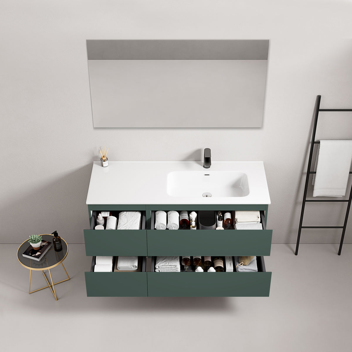 Mobile bagno sospeso 120 cm Verde Comodoro Lavabo a Destra in Ceramica Specchio Quadro - Fiji Paint