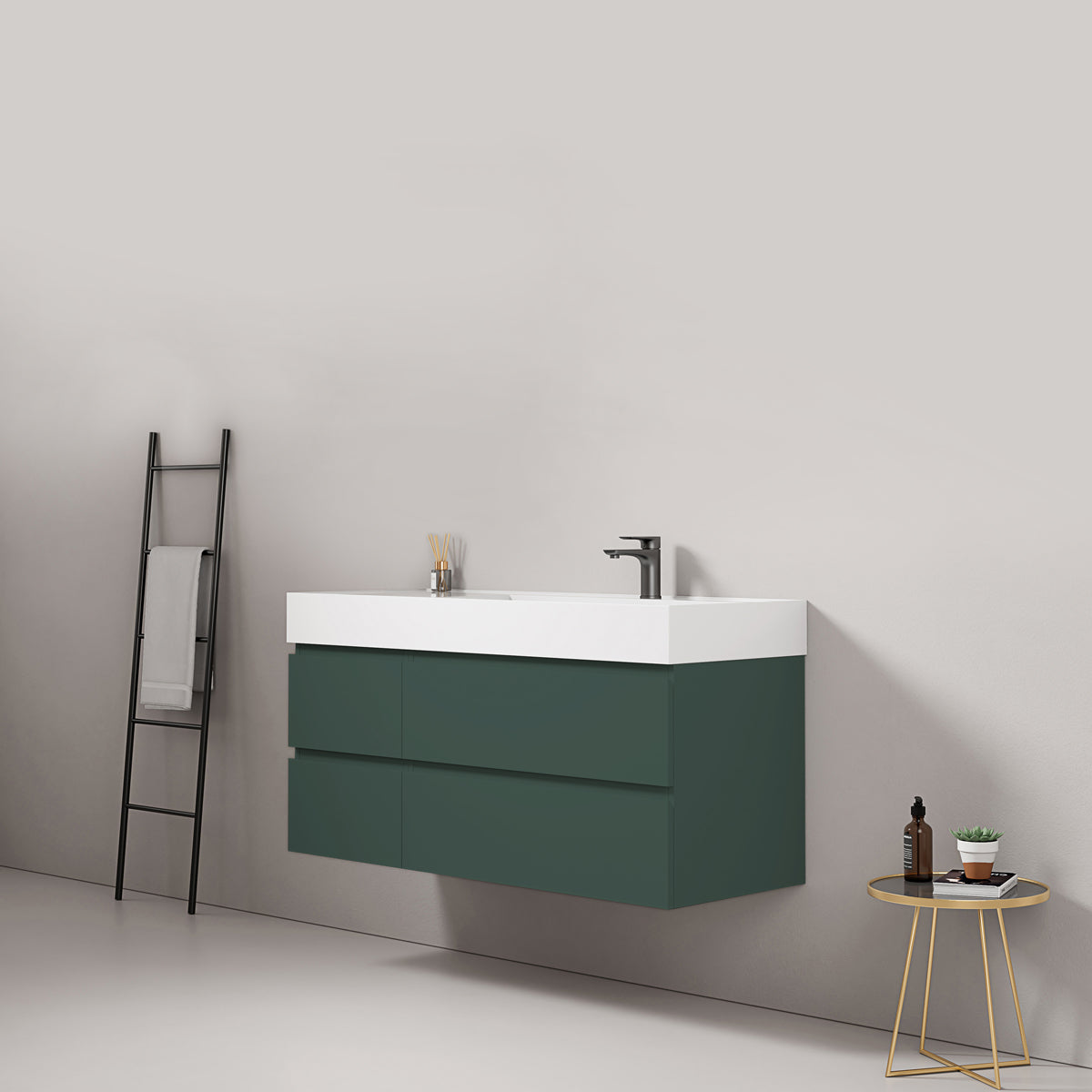 Mobile bagno sospeso 120 cm Verde Comodoro Lavabo a Destra in Resina Senza Specchio - Fiji Paint
