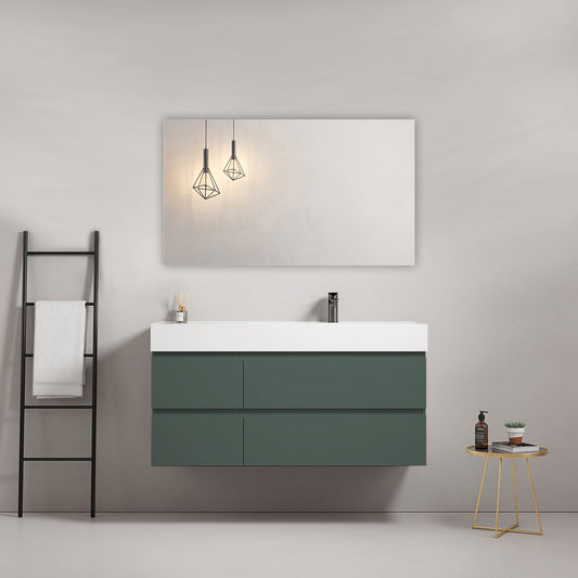 Mobile bagno sospeso 120 cm Verde Comodoro Lavabo a Destra in Resina Specchio Quadro - Fiji Paint