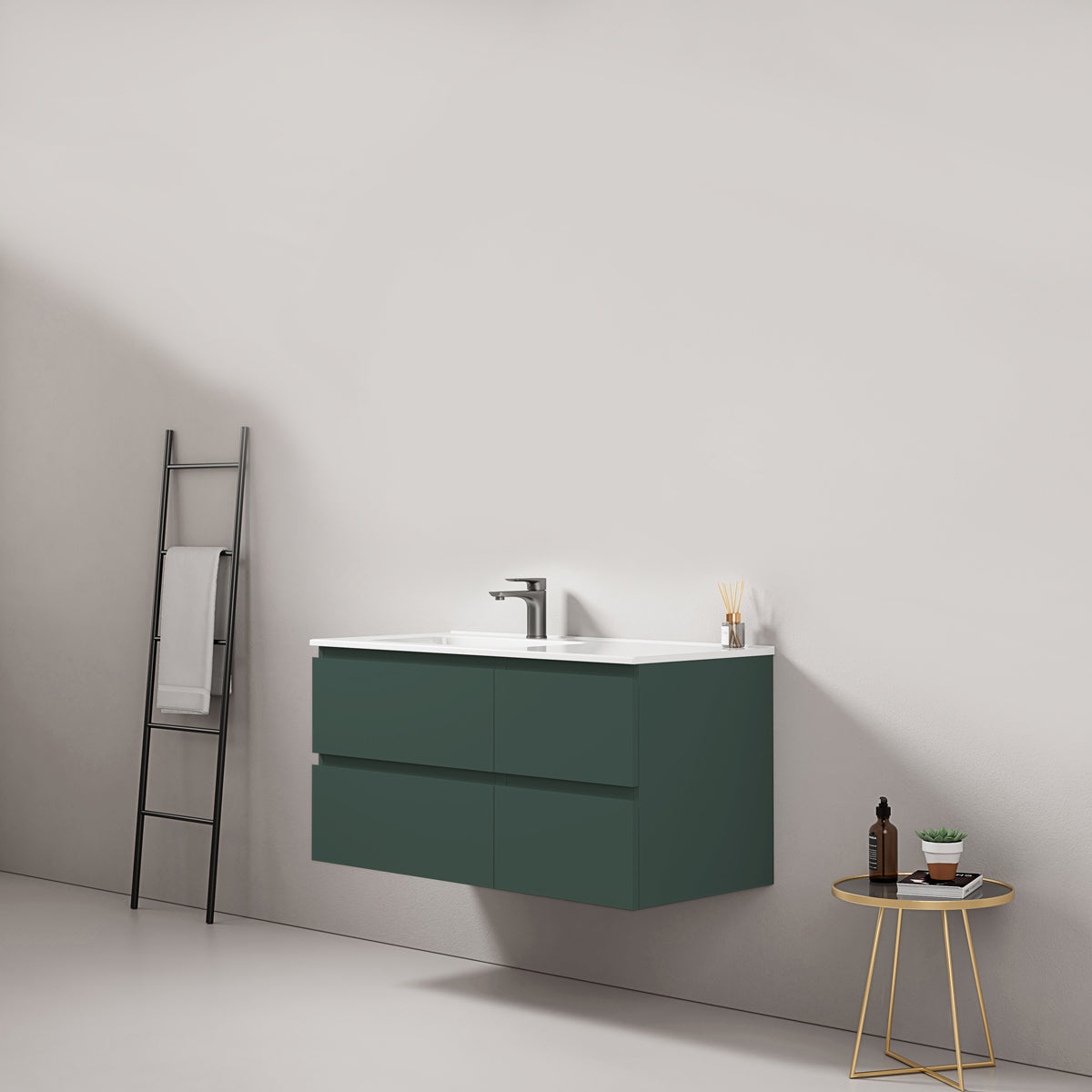 Mobile bagno sospeso 100 cm Verde Comodoro Lavabo a Sinistra in Ceramica Senza Specchio - Fiji Paint