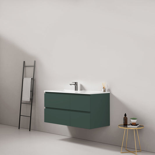 Mobile bagno sospeso 100 cm Verde Comodoro Lavabo a Sinistra in Ceramica Senza Specchio - Fiji Paint