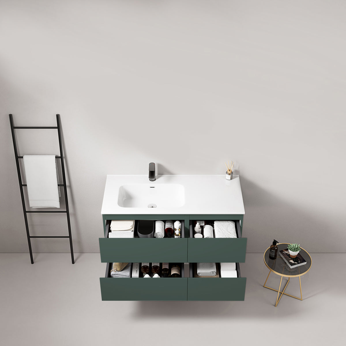 Mobile bagno sospeso 100 cm Verde Comodoro Lavabo a Sinistra in Ceramica Senza Specchio - Fiji Paint