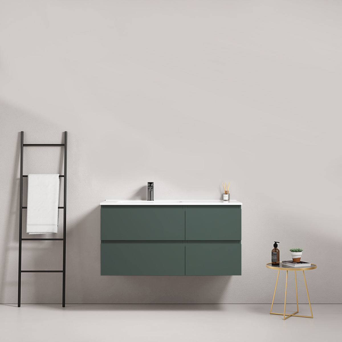 Mobile bagno sospeso 100 cm Verde Comodoro Lavabo a Sinistra in Ceramica Senza Specchio - Fiji Paint